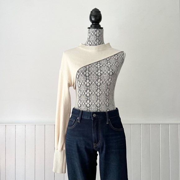 Zara Sweaters Zara Cream Asymmetric Cropped One Sleeve Sweater